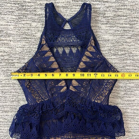 New SELF-PORTRAIT Teardrop Guipere Paneled Maxi Dress Navy Size 0 - Picture 10 of 16